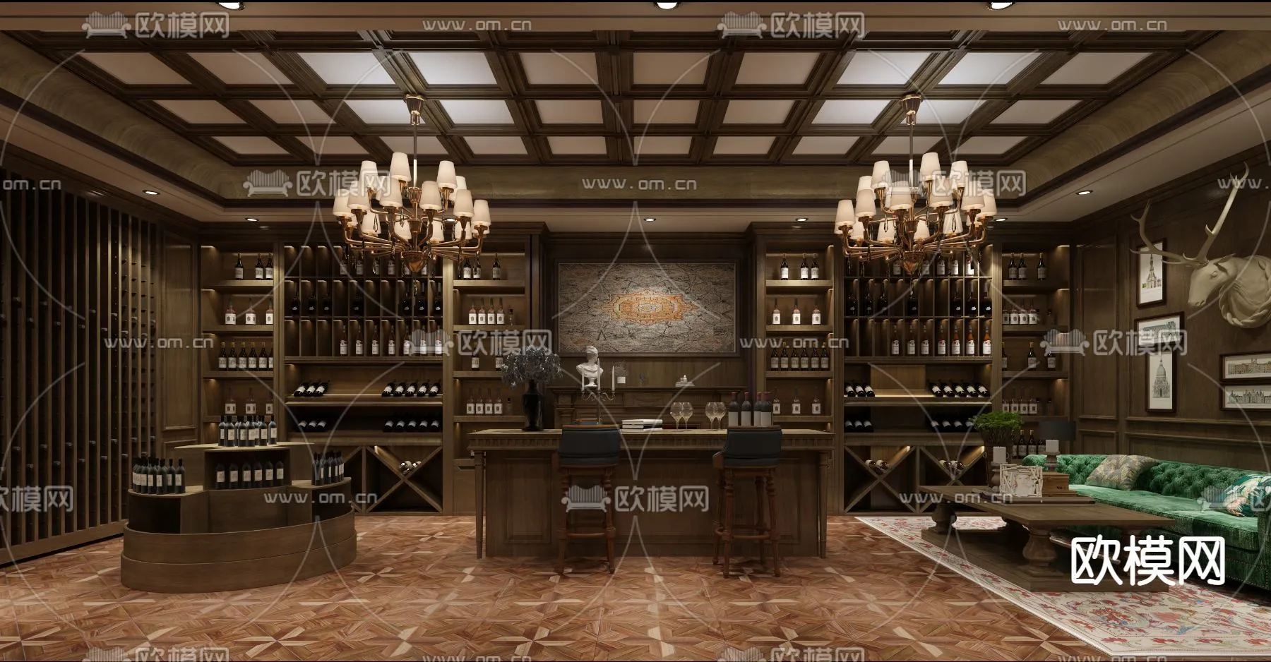 Wine Cellar 3D Model – Wine Cabinet – 030 – VRAY Render