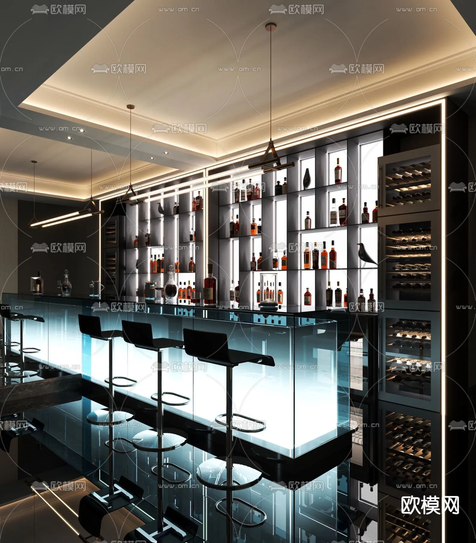 Wine Cellar 3D Model – Wine Cabinet – 060 – CORONA Render