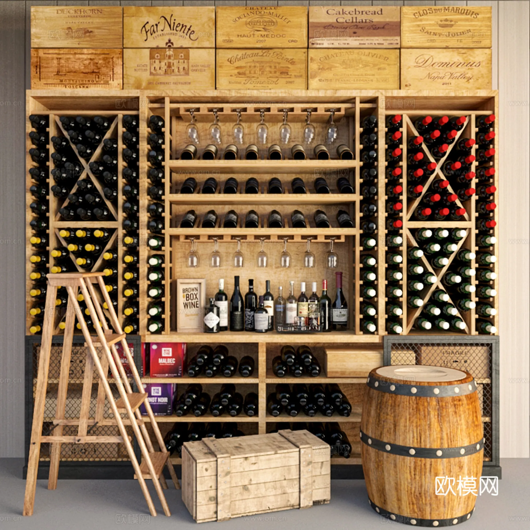 Wine Cellar 3D Model – Wine Cabinet – 090 – VRAY Render