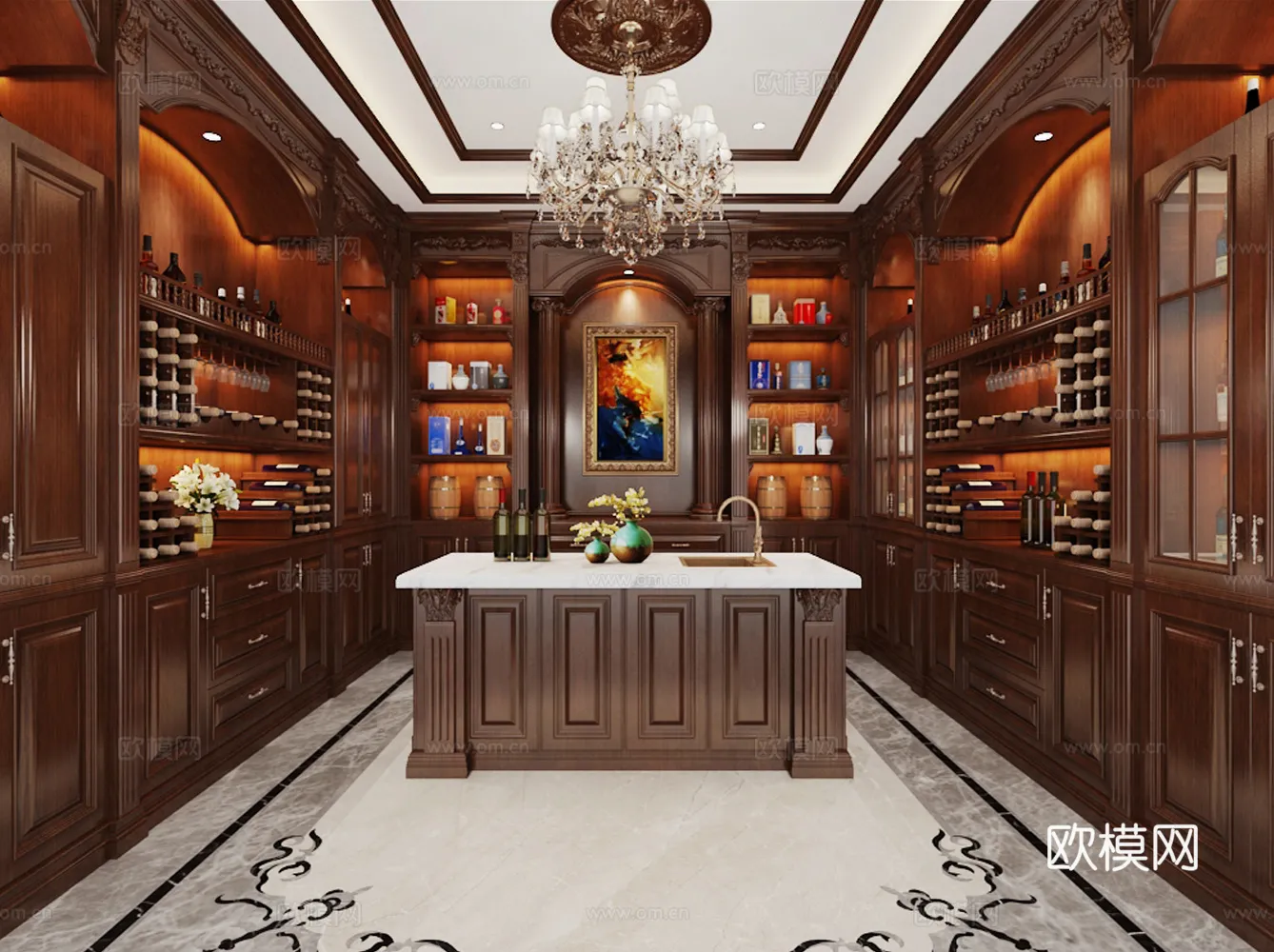 Wine Cellar 3D Model – Wine Cabinet – 094 – VRAY Render