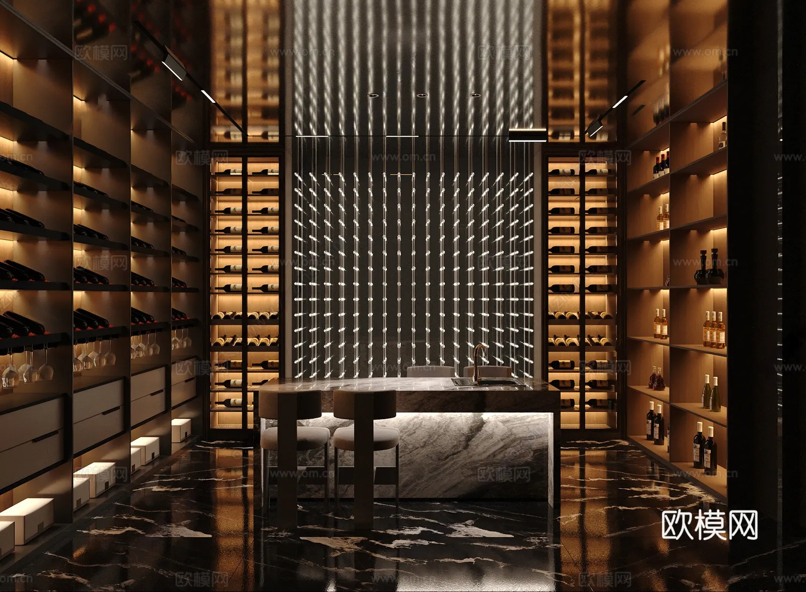 Wine Cellar 3D Model – Wine Cabinet – 096 – CORONA Render