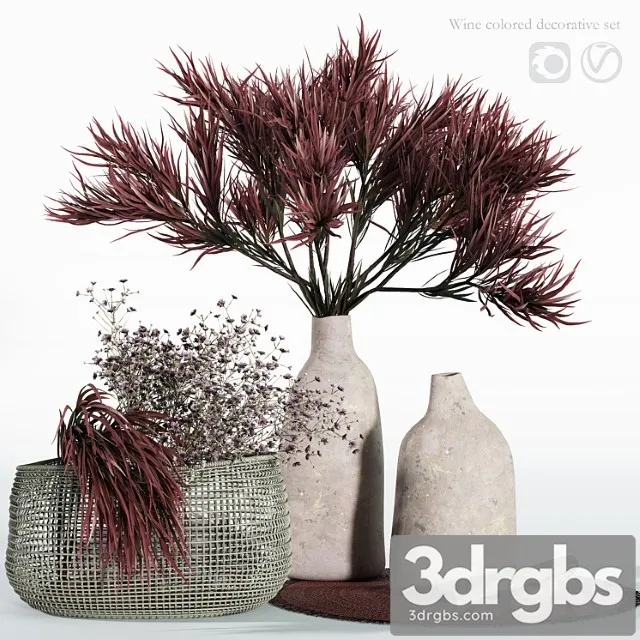 Wine Colored Decorative Set 3D Model Download Wine Colored Decorative Set 3D Model Download
