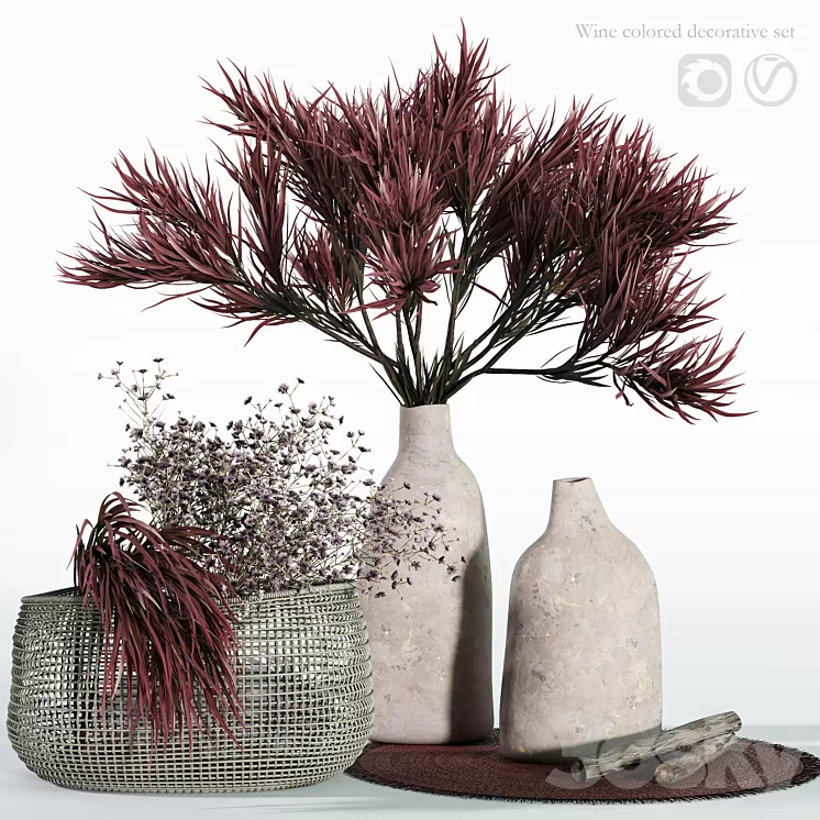 Wine colored decorative set 3D Model