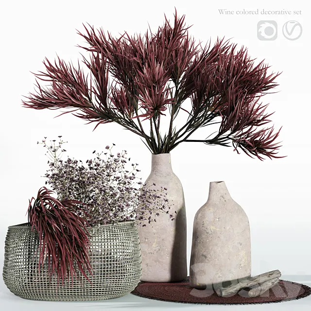 Wine colored decorative set 3DModel