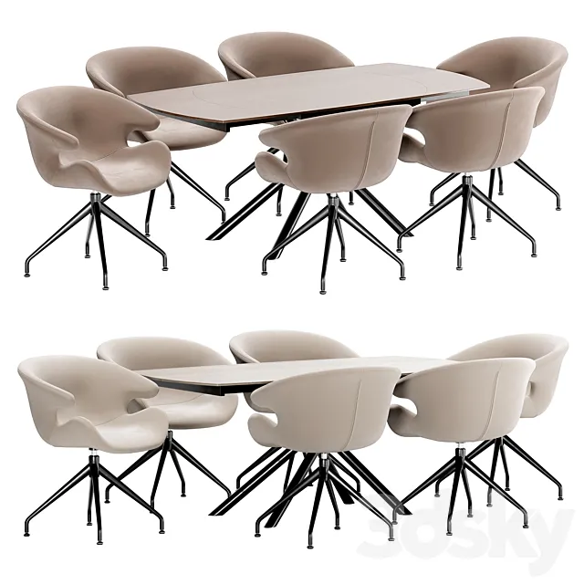 Wing dining chair and table MK-7501-WD 3D Model