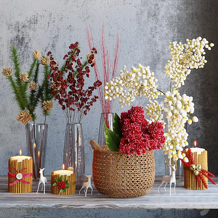 Winter flowers set 3D Model