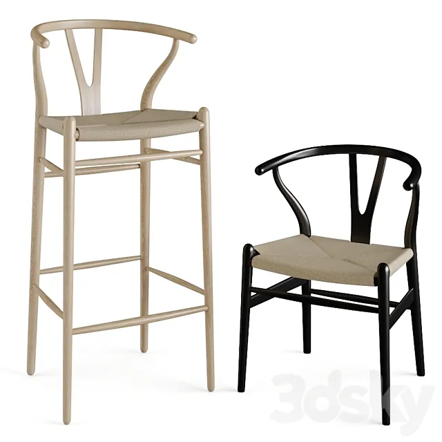 Wishbone Chair 4-in-1 3D Model Wishbone Chair 4-in-1 3D Model