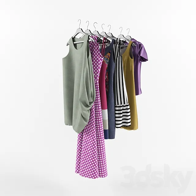 women’s clothing on hangers 3D Model