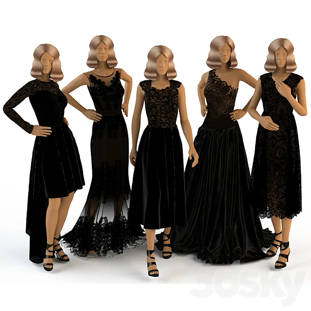 Women’s evening dresses on mannequins 3DModel