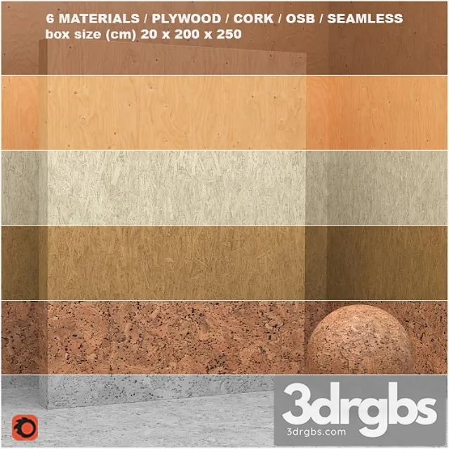 Wood 1 6 materials (seamless) – plywood osb cork – set 5 3D Model Download
