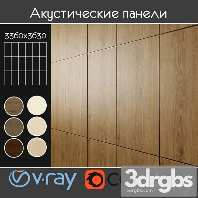 Wood  22 Acoustic decorative panels 6 kinds set 4 3D Model Download