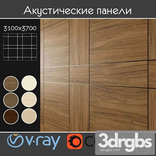 Wood  24 Acoustic decorative panels 6 kinds set 5 3D Model Download
