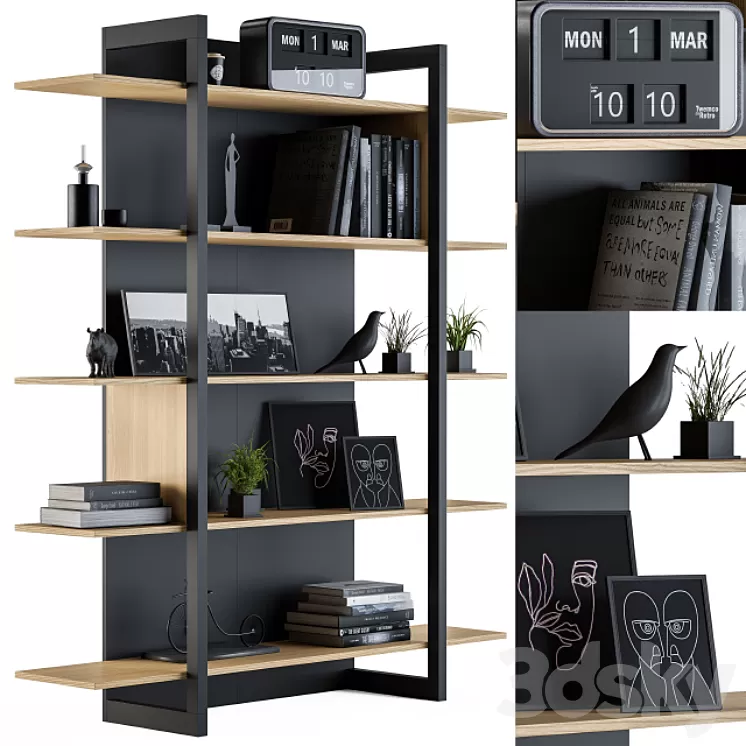 Wood and Black Rack 04 3D Model Wood and Black Rack 04 3D Model