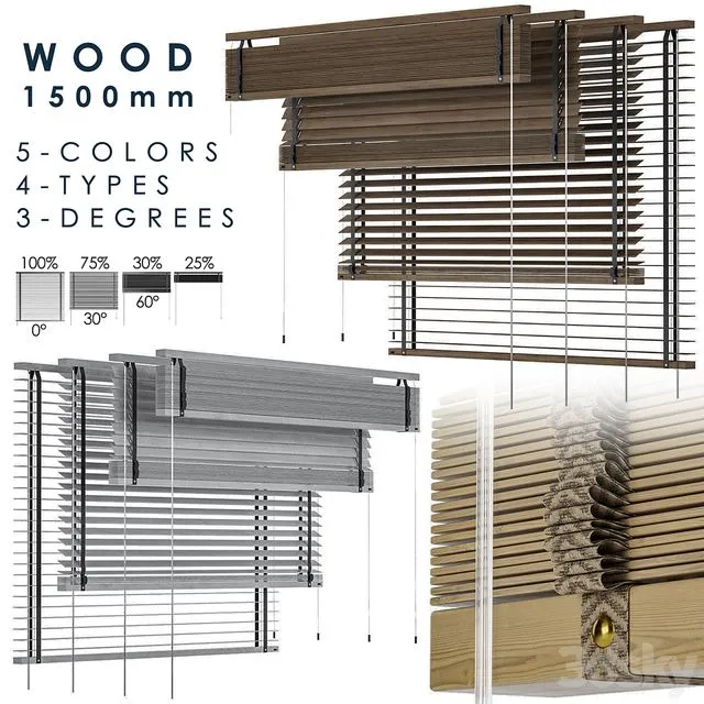 Wood Blind 1500mm (10 configurations 5 colors 4 types 3 degrees) 3D Model
