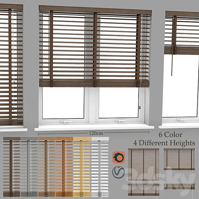 Wood Blinds Venetian 2 (120cm) 3D Model Wood Blinds Venetian 2 (120cm) 3D Model
