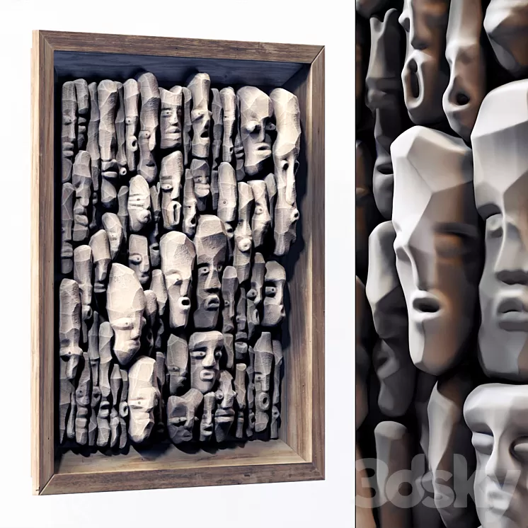 Wood faces panel decor n2 / Panel from wooden faces No. 2 3D Model Wood faces panel decor n2 / Panel from wooden faces No. 2 3D Model