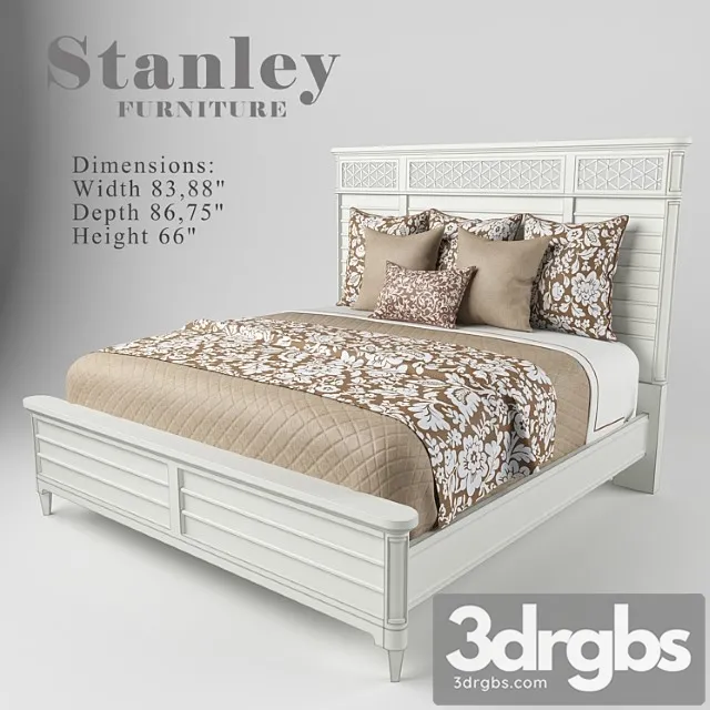 Wood panel bed in parchment 451-23-40 2 3D Model Download