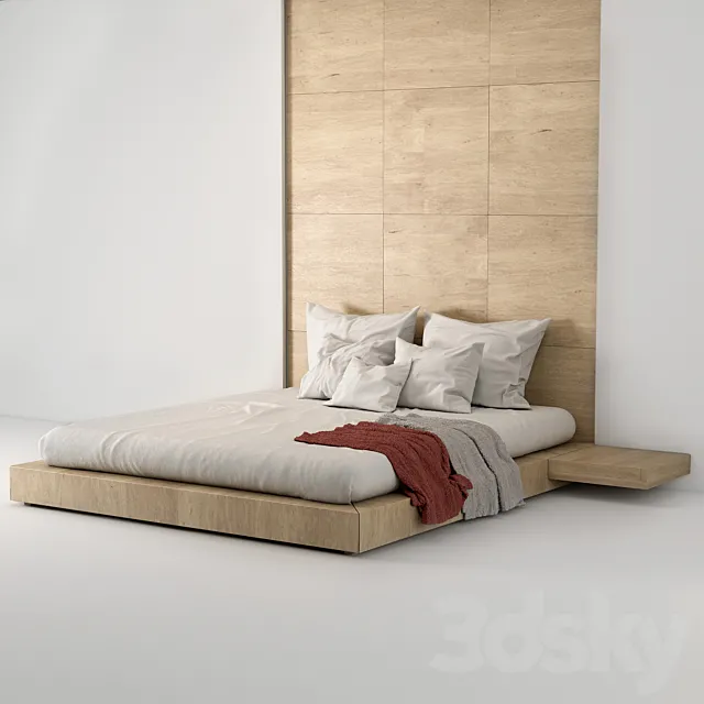 Wood Queen bed minimal 3DModel