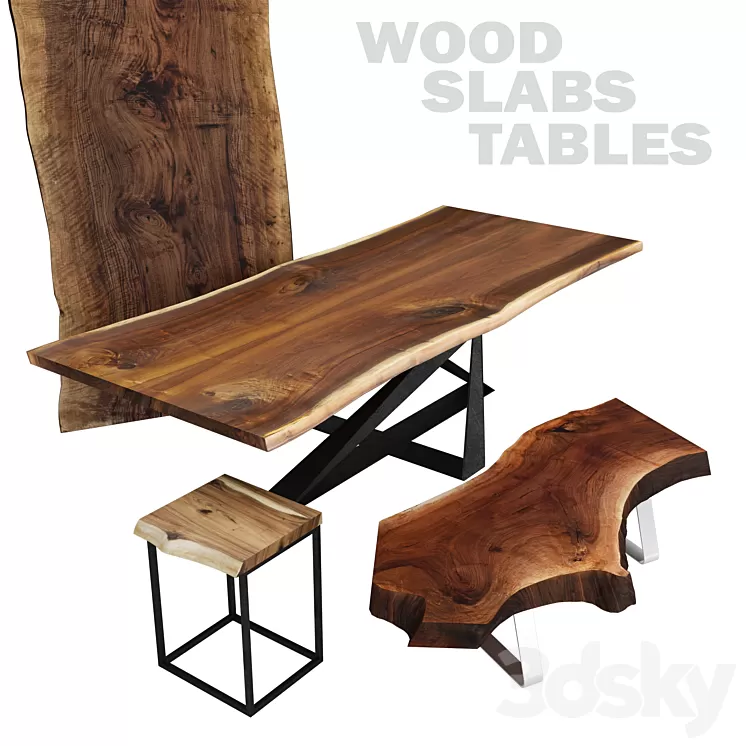 Wood slabs tables 3D Model Wood slabs tables 3D Model