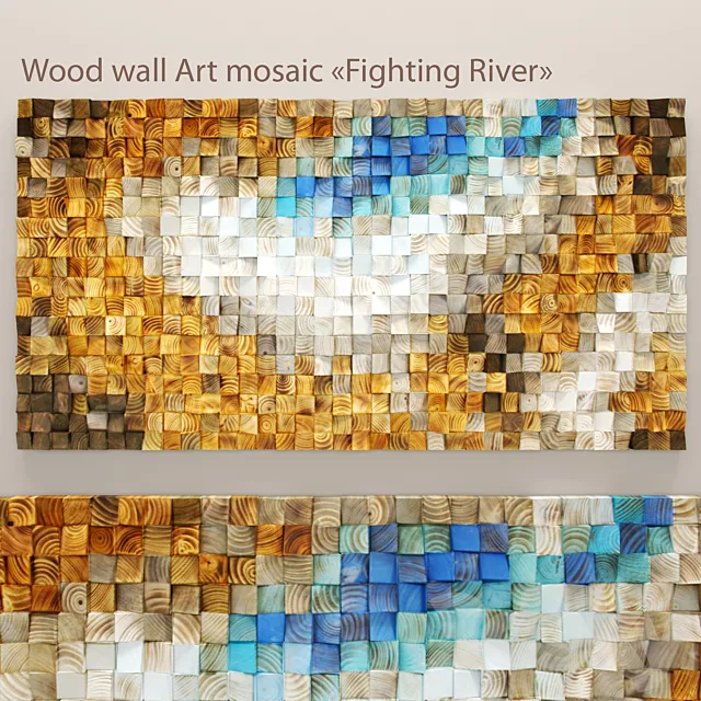 Wood wall Art mosaic. “Fighting River 3DModel Wood wall Art mosaic. “Fighting River 3DModel