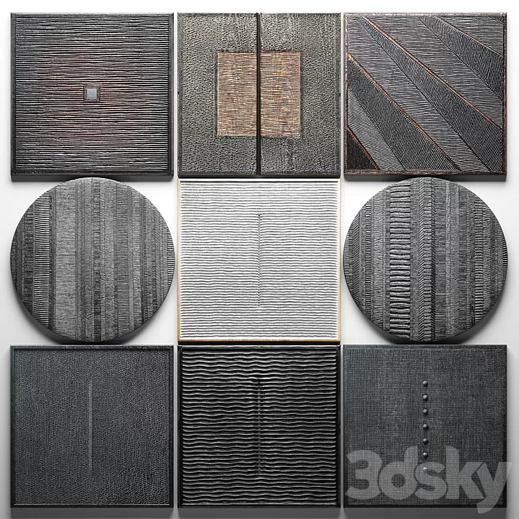 Wood Wall Sculpture wall decor a set of paintings luxury panels loft black painting eco design natural decor wooden interior stylish carving 3D Model