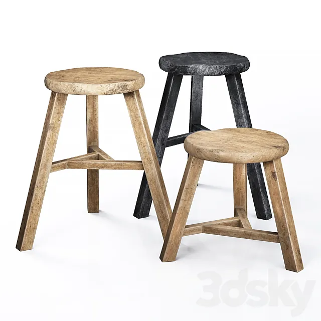 Wooden Accent Stool 01 3D Model