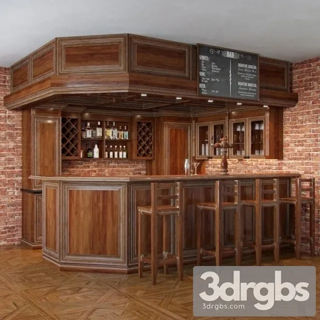 Wooden Bar Funiture 3D Model Download