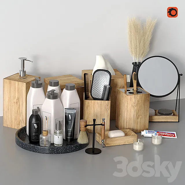Wooden Bath Accessories 3D Model