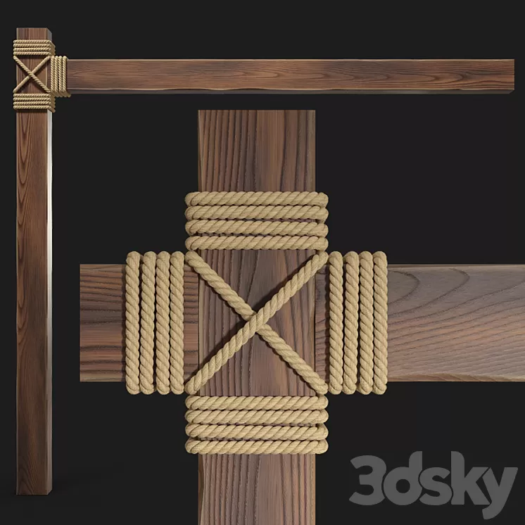 Wooden beams with rope 3D Model Wooden beams with rope 3D Model