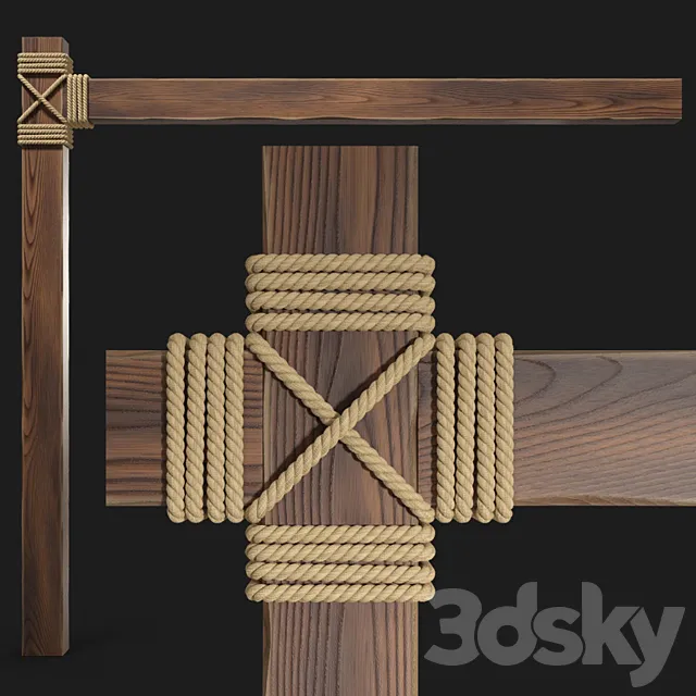 Wooden beams with rope 3DModel Wooden beams with rope 3DModel