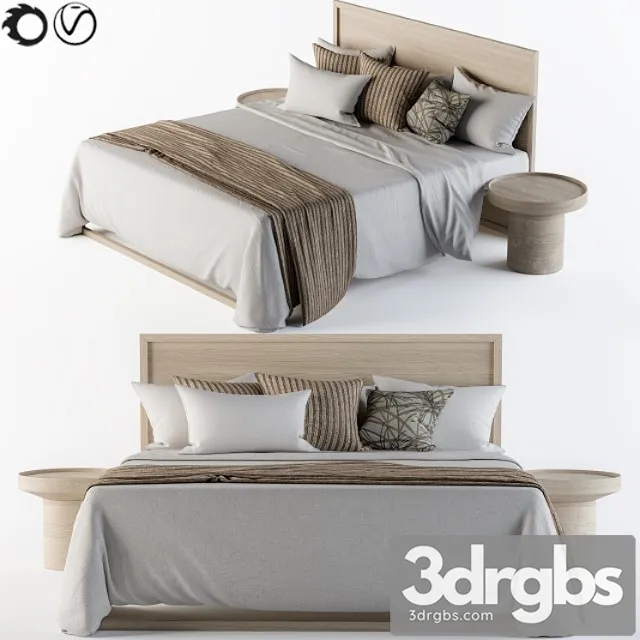 Wooden bed set white and brown 2 3D Model Download