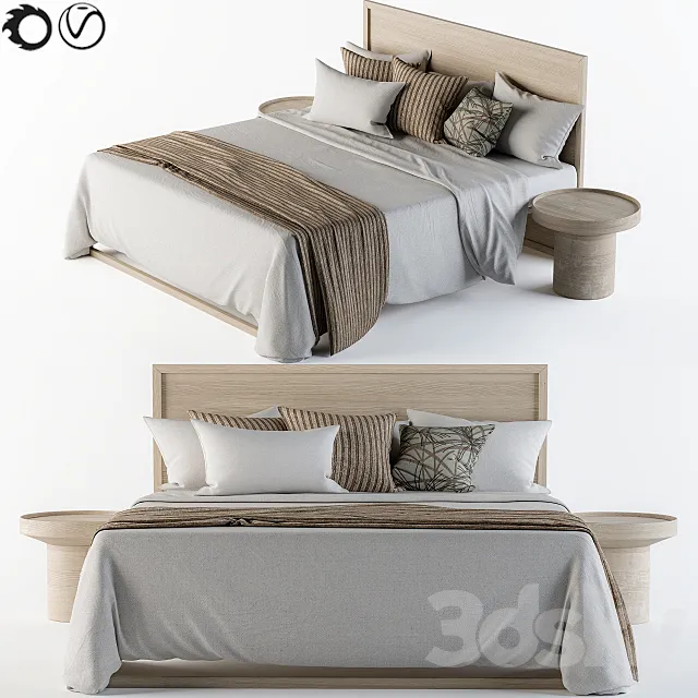 Wooden Bed Set white and Brown 3D Model Wooden Bed Set white and Brown 3D Model