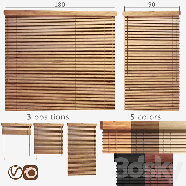 Wooden blinds 25mm 2 options of width 90 and 180cm 3D Model Wooden blinds 25mm 2 options of width 90 and 180cm 3D Model