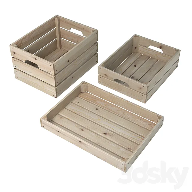 Wooden boxes (3 pcs.) 3DModel Wooden boxes (3 pcs.) 3DModel