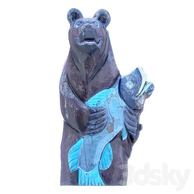 Wooden brown bear with fish 3D Model Wooden brown bear with fish 3D Model