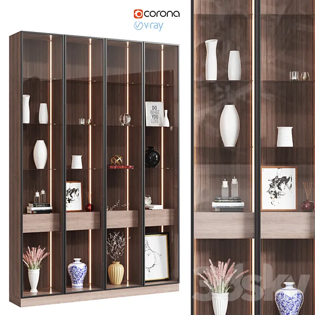 Wooden cabinet with decor 3DModel Wooden cabinet with decor 3DModel