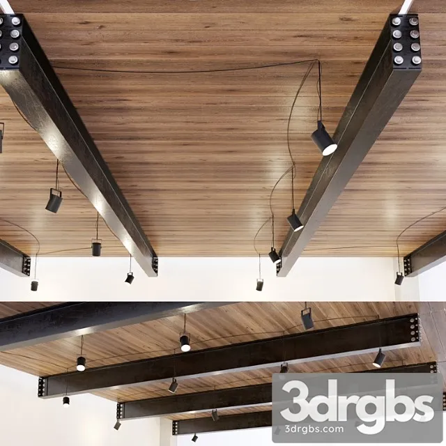 Wooden ceiling on metal beams. 22 3D Model Download
