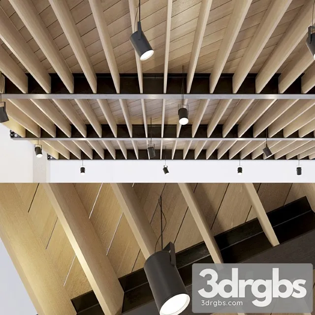Wooden ceiling on metal beams. 24 3D Model Download