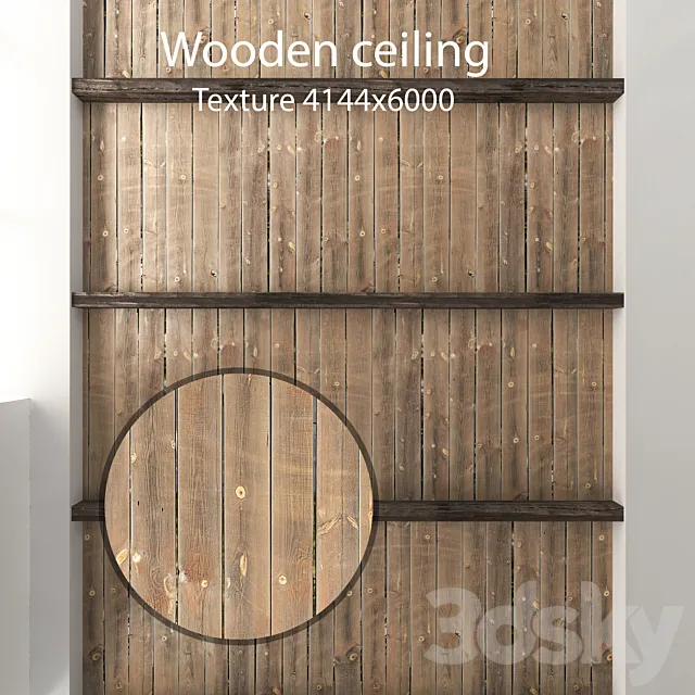 Wooden ceiling with beams 04 3D Model