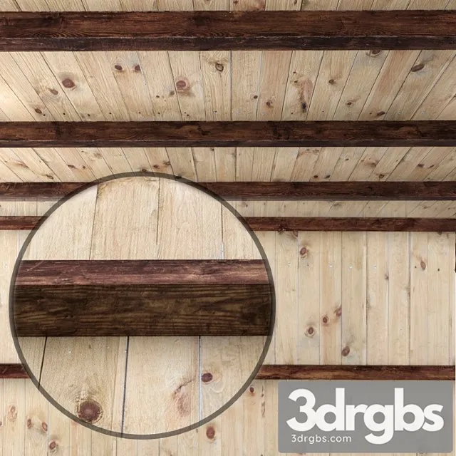 Wooden ceiling with beams. 3D Model Download