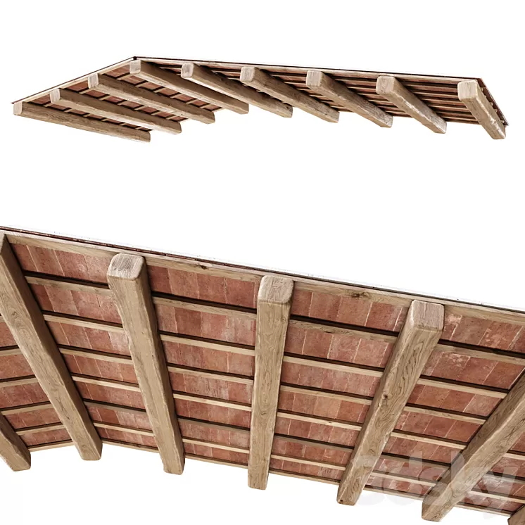 Wooden ceiling with ceramic tiles / Gable wooden ceiling 3D Model