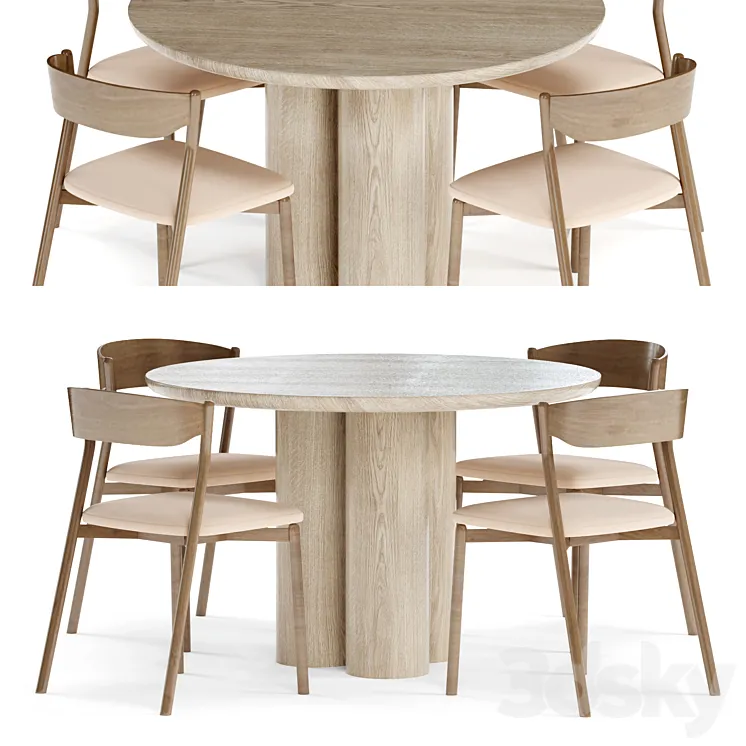 Wooden Chair Tube by Miniforms dinng table 3D Model Free Download