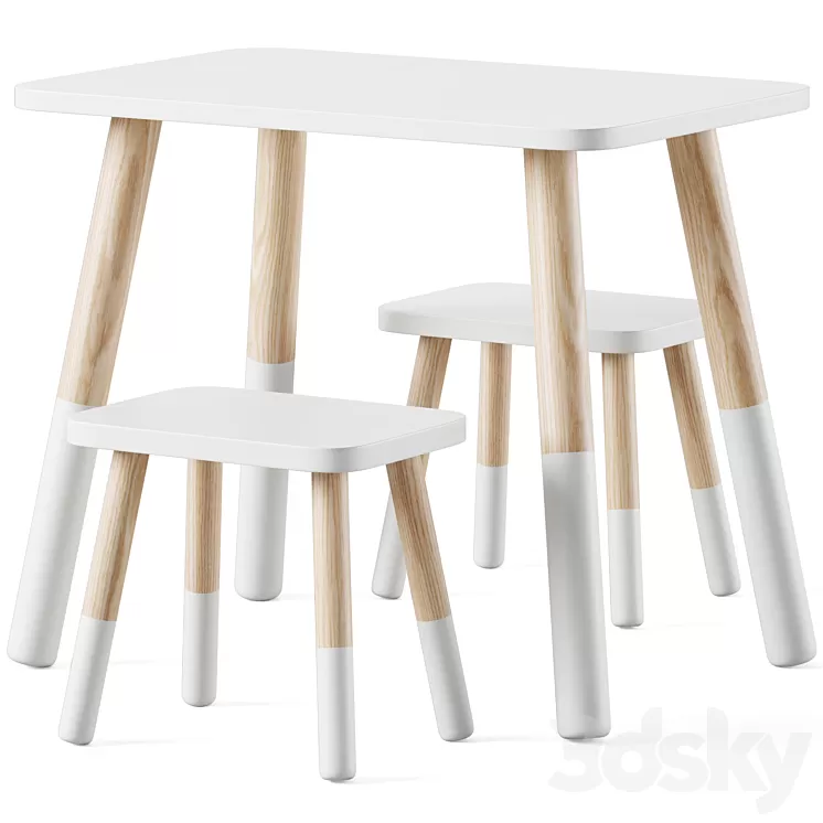 Wooden children’s table and chairs by Sklum 3D Model