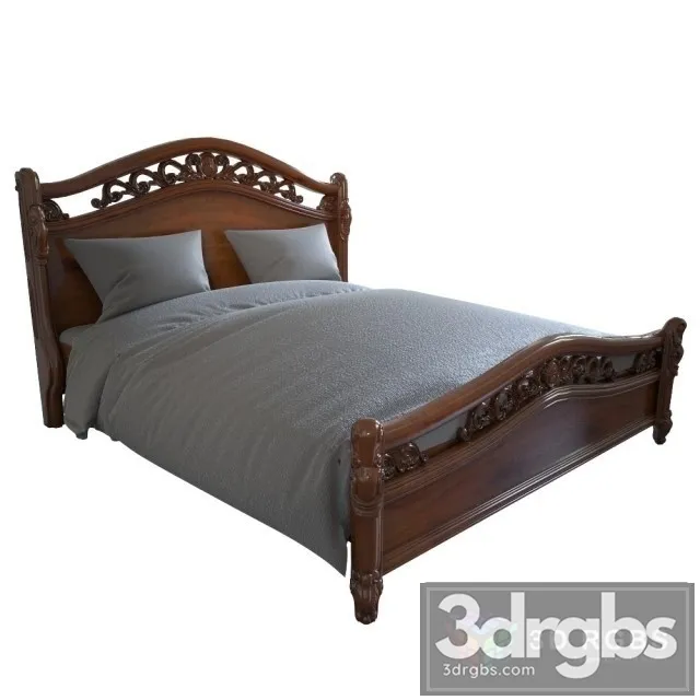 Wooden Classic Bed 3D Model Download
