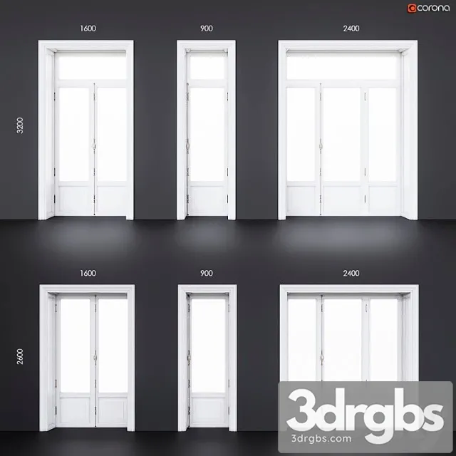 Wooden classical balcony doors 3D Model Download