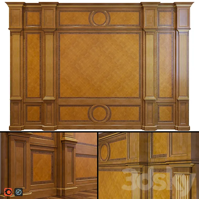 Wooden classical wall panel 3D Model Wooden classical wall panel 3D Model