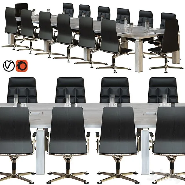 Wooden conference table 3D Model