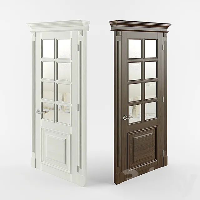 Wooden door with mirror. 3DModel