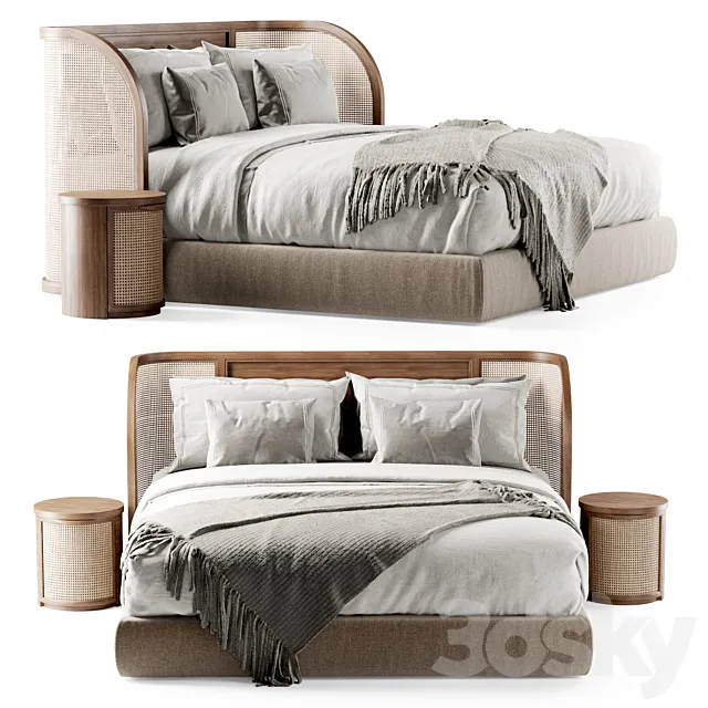 Wooden double bed DB57 _ Double bed rattan 3DModel