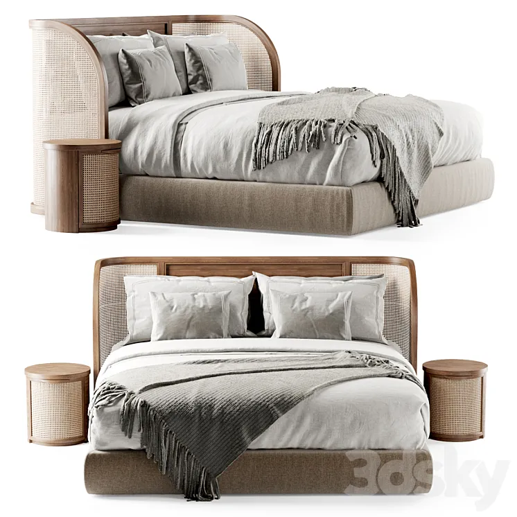 Wooden double bed DB57 \/ Double bed rattan 3D Model Free Download